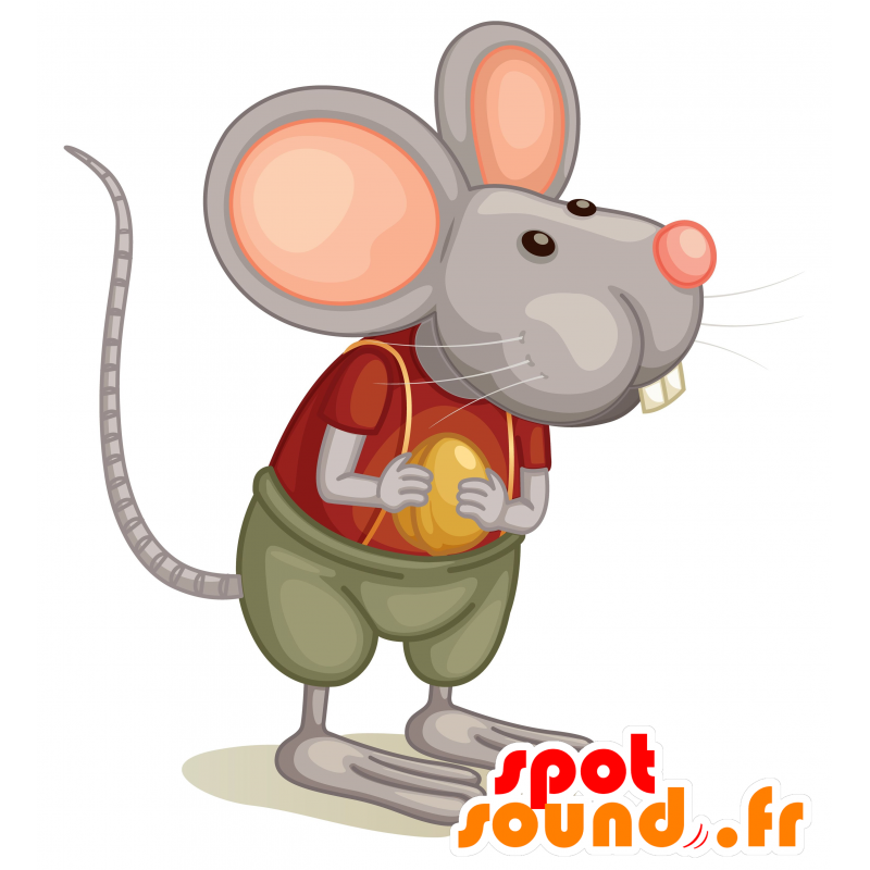 Mascotte de souris grise et rose, rigolote et mignonne - MASFR030532 - Mascottes 2D/3D