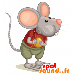 Grigio e la mascotte rosa del mouse, divertente e carino - MASFR030532 - Mascotte 2D / 3D