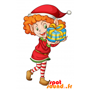 Mascota del duende de la Navidad, vestido de rojo, blanco y verde - MASFR030539 - Mascotte 2D / 3D