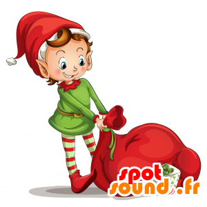 Mascotte elfo, folletto di Natale allegro - MASFR030540 - Mascotte 2D / 3D