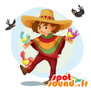 Meksikanske maskot med en poncho og en sombrero - MASFR030541 - 2D / 3D Mascots