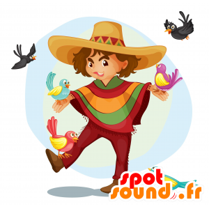 Mexicaanse mascotte met een poncho en een sombrero - MASFR030541 - 2D / 3D Mascottes