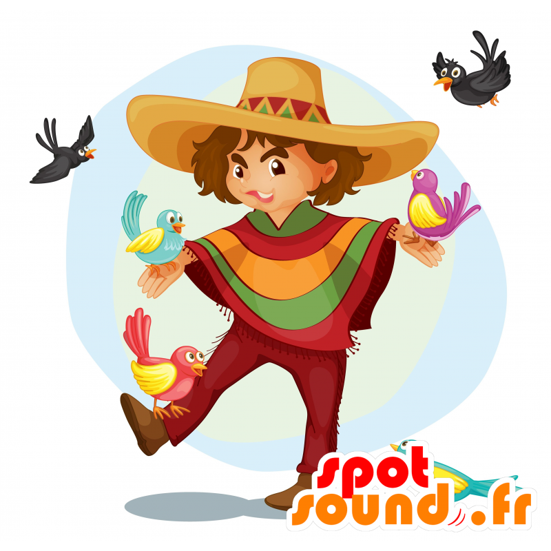 Mexikanische Maskottchen mit einem Poncho und Sombrero - MASFR030541 - 2D / 3D Maskottchen