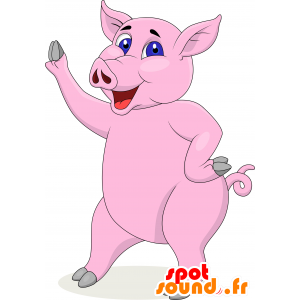 Mascot roze varken, reus en glimlachen - MASFR030550 - 2D / 3D Mascottes