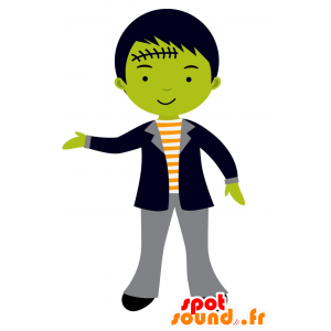 Mascotte de monstre vert, d'enfant, avec une cicatrice - MASFR030567 - Mascottes 2D/3D