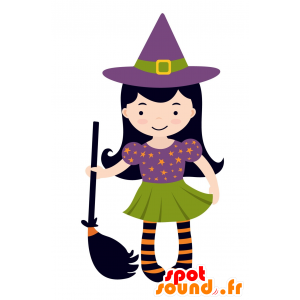 Mascotte de sorcière colorée et un chapeau pointu - MASFR030568 - Mascottes 2D/3D