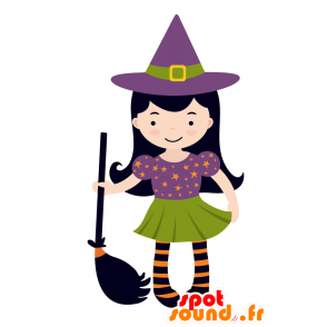 Mascotte de sorcière colorée et un chapeau pointu - MASFR030568 - Mascottes 2D/3D
