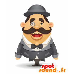 La mascota del hombre con bigote vestido con un elegante traje - MASFR030572 - Mascotte 2D / 3D