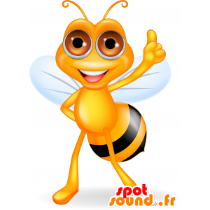 Zwarte honingbij mascotte en gele reus - MASFR030574 - 2D / 3D Mascottes