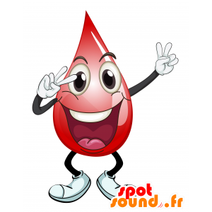 Röd droppmaskot med ett brett leende - Spotsound maskot