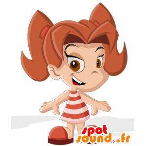 Chica vestida mascota de un vestido de rayas - MASFR030587 - Mascotte 2D / 3D