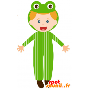Μασκότ παιδί ντυμένο στο πράσινο βάτραχο - MASFR030599 - 2D / 3D Μασκότ