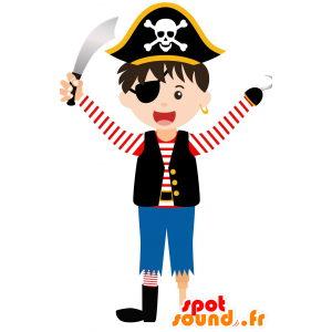 Mascotte Bambino vestito come un pirata, allegro - MASFR030602 - Mascotte 2D / 3D