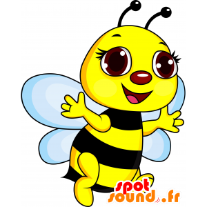 Mascotte d'abeille géante, noire et jaune, enfantine - MASFR030604 - Mascottes 2D/3D