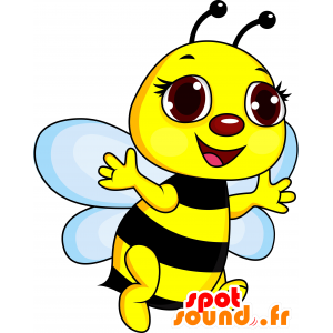 Mascot abelha gigante, preto e amarelo, criança - MASFR030604 - 2D / 3D mascotes
