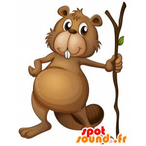 mascotte de castor marron, mignon et poilu - MASFR030606 - Mascottes 2D/3D