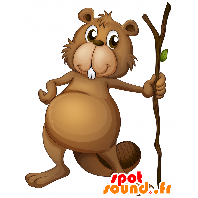 mascotte de castor marron, mignon et poilu - MASFR030606 - Mascottes 2D/3D