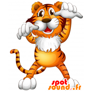 Arancione della mascotte della tigre, marrone e bianco, molto divertente - MASFR030609 - Mascotte 2D / 3D