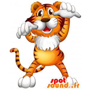 Mascotte de tigre orange, marron et blanc, très fun - MASFR030609 - Mascottes 2D/3D