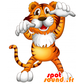 Naranja mascota del tigre, marrón y blanco, muy divertido - MASFR030609 - Mascotte 2D / 3D