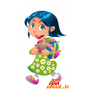 Mascotte de fille très souriante. Mascotte d'écolière - MASFR030612 - Mascottes 2D/3D