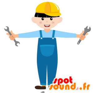 Mascota del trabajador, con un casco y mono - MASFR030614 - Mascotte 2D / 3D
