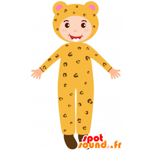 Child mascot dressed in yellow and black feline - MASFR030619 - 2D / 3D mascots