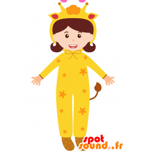 Chica disfrazada de la mascota felina en amarillo - MASFR030620 - Mascotte 2D / 3D