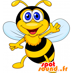 Black bee mascot and yellow giant and funny - MASFR030623 - 2D / 3D mascots