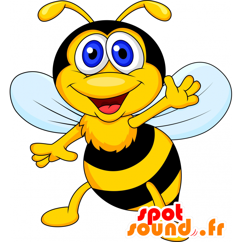 Zwarte honingbij mascotte en gele reus en grappige - MASFR030623 - 2D / 3D Mascottes