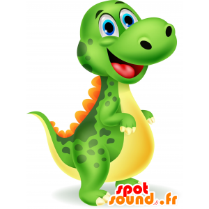 Dinosaurio mascota verde, amarillo y naranja - MASFR030629 - Mascotte 2D / 3D
