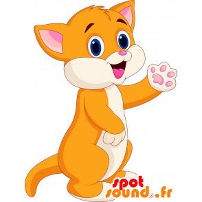 Arancione e mascotte gatto bianco, carino e dolce - MASFR030632 - Mascotte 2D / 3D