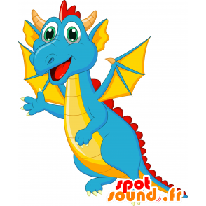 Blue Dragon mascotte, rosso e giallo, con le ali - MASFR030633 - Mascotte 2D / 3D