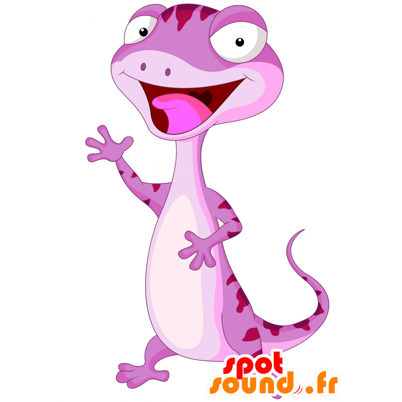 Dinosauro mascotte rosa, bianco e rosso, molto divertente - MASFR030634 - Mascotte 2D / 3D