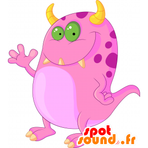 Mascot monster pink with polka dots, with horns - MASFR030636 - 2D / 3D mascots