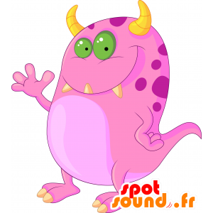 Mascotte monster roze stippen, met horens - MASFR030636 - 2D / 3D Mascottes