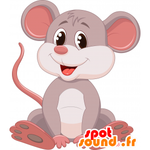Mascota del ratón gris, rosa y blanco, muy sonriente - MASFR030637 - Mascotte 2D / 3D
