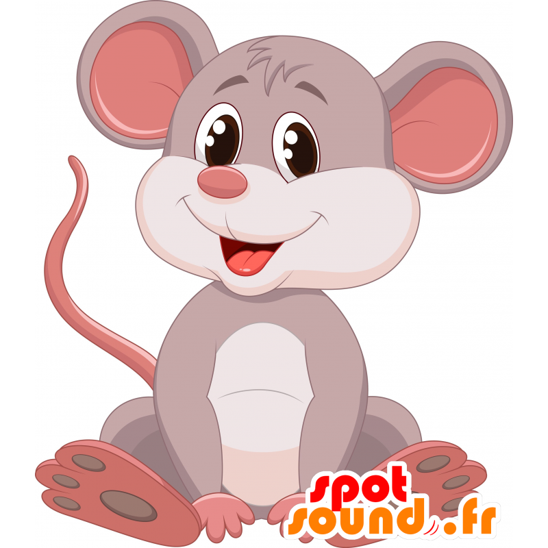 Mascota del ratón gris, rosa y blanco, muy sonriente en Mascotte 2D / 3D  Cambio de color Sin cambio Tamaño L (180-190 cm) Croquis antes de fabricar  (2D) No ¿Con la ropa? (