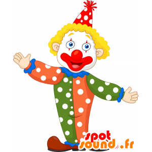 Clownmaskot, väldigt färgstark. Cirkus maskot - Spotsound maskot