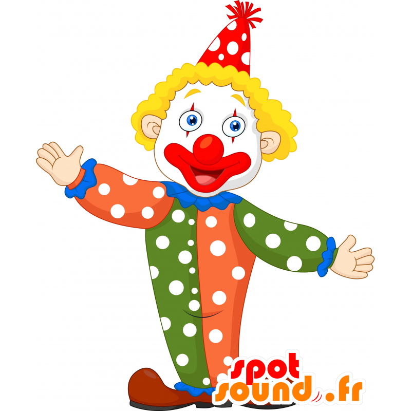 Clown maskot, meget farverig. Cirkus maskot - Spotsound maskot