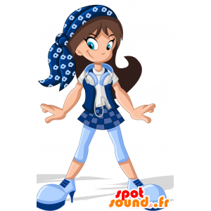 Dospívající maskot, holku, oblečený v modré barvě - MASFR030649 - 2D / 3D Maskoti