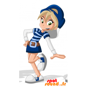 Mascot mulher loura nova com roupa azul - MASFR030652 - 2D / 3D mascotes