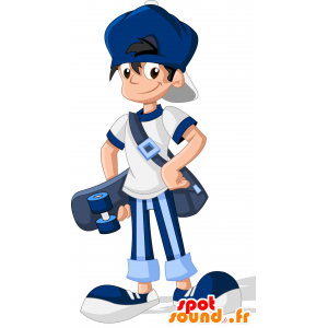 Mascotte de jeune, de skateur, habillé en bleu - MASFR030653 - Mascottes 2D/3D
