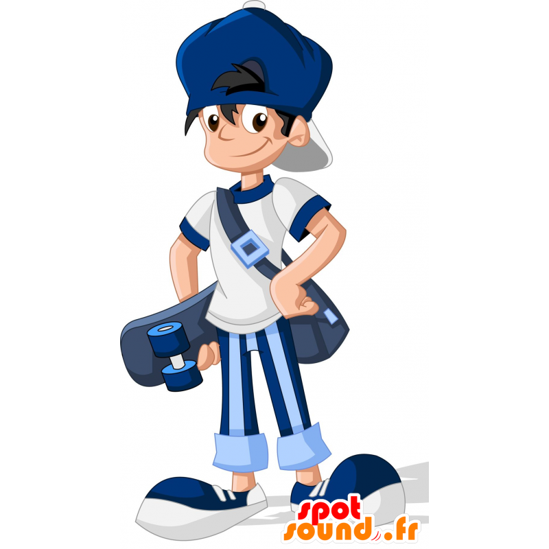 Mascot skater novo vestida de azul - MASFR030653 - 2D / 3D mascotes
