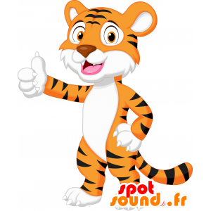 Mascota de tigre blanco, naranja y negro, lindo y colorido - MASFR030659 - Mascotte 2D / 3D