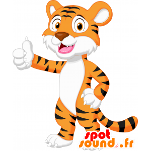 Valkoinen tiikeri maskotti, oranssi ja musta, söpö ja värikäs - MASFR030659 - Mascottes 2D/3D