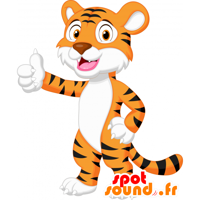 Mascotte tigre bianca, arancione e nero, carino e colorato - MASFR030659 - Mascotte 2D / 3D