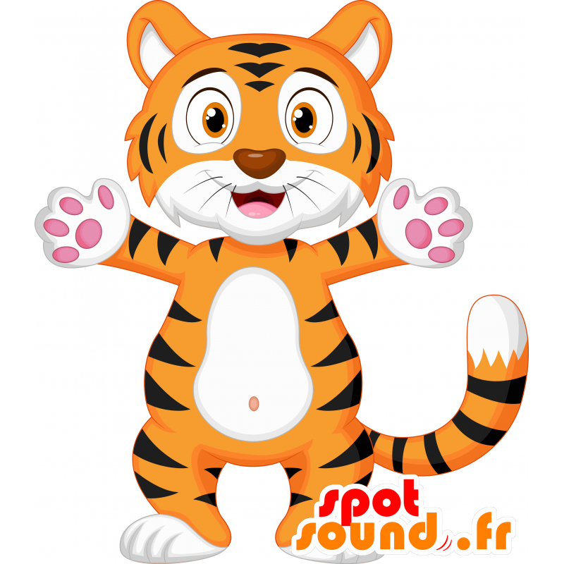 Stor tricolor kat maskot. Orange killing maskot - Spotsound