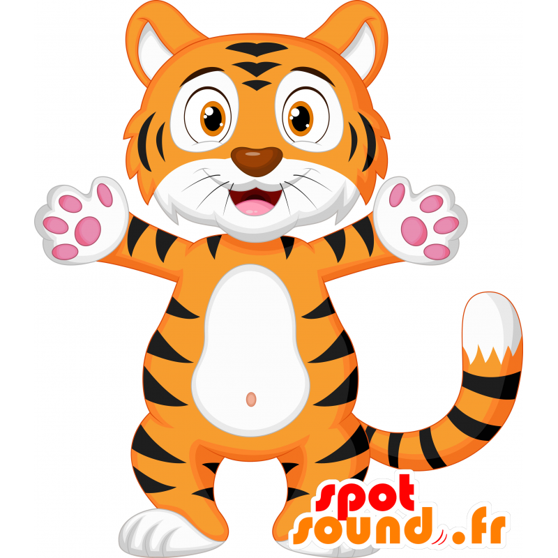 Μασκότ μεγάλη γάτα τρίχρωμη σημαία. πορτοκαλί μασκότ γατάκι - MASFR030660 - 2D / 3D Μασκότ