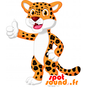 Mascotte arancione e bianco ghepardo, maculato - MASFR030661 - Mascotte 2D / 3D